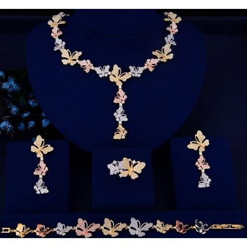 LARRAURI 4PCS Collar Necklace Dangle Earrings Bangle Ring Wedding Jewelry Sets For WomenTrendy Flower Shape Indian Jewelry Sets