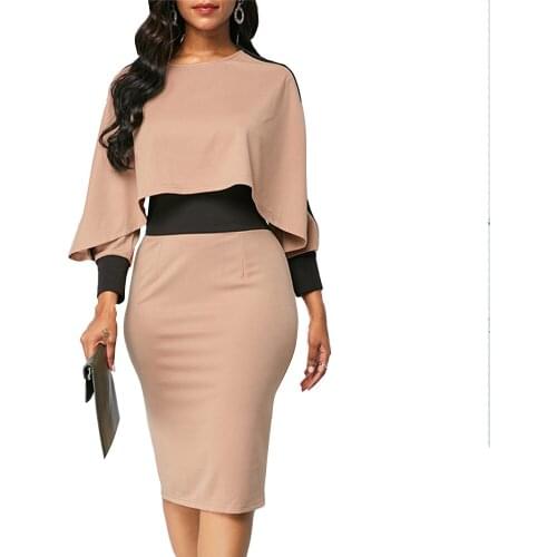 Summer Autumn Dress Women 2020 Casual Plus Size Slim Split Office Bodycon Dresses Elegant Vintage Sexy Patchwork Party Dress