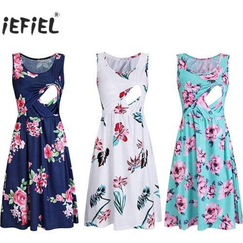 Summer Pregnant Women Dress Maternity Breast Feeding Clothes Floral Tunic Breastfeeding Dress Pregnancy Midi Nursing Dresses