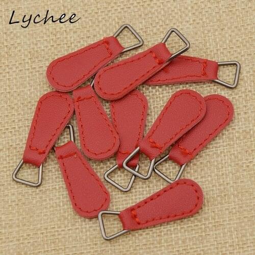 Lychee 10pcs Colorful Geometric Tags Faux PU Leather Zipper For DIY Handmade Craft Bag Garment Zipper Components