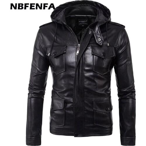 Men PU Leather Jacket Hooded Male Coat Sport Biker Motorcycle Outwear Slim Fit Windbreaker Spring Autumn Outdoor Jackets LX144