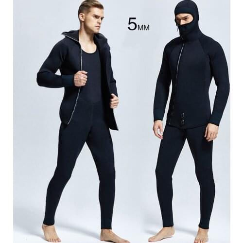 Men 5MM two-piece diving suit with split body keep warm and defend cold diving suit fishing coat Snorkeling suit black wet suit