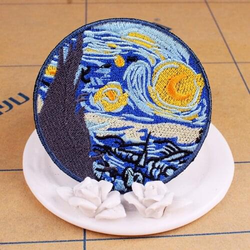 Pulaqi Van Gogh Patch For Clothes Space UFO Embroidered Patches For Clothing Iron On Patches Applique Stripes On Clothes Decor F