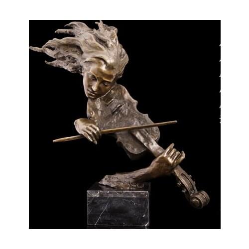 2021 home LIVING ROOM wall TOP Decor ART--61 CM music Crazy violin bronze statue sculpture Decoration brass decorative