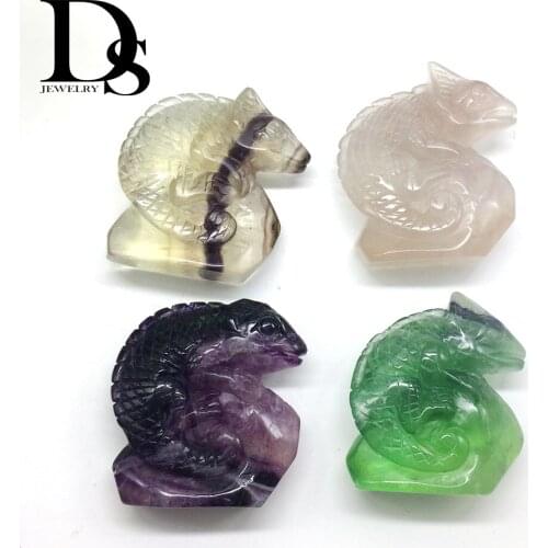 Natural Fluorite Chameleon Crystal Quartz lizard Carved Dragon Fluorspar Cabrite Vertebrate Animal Figurine Birthday Gifts