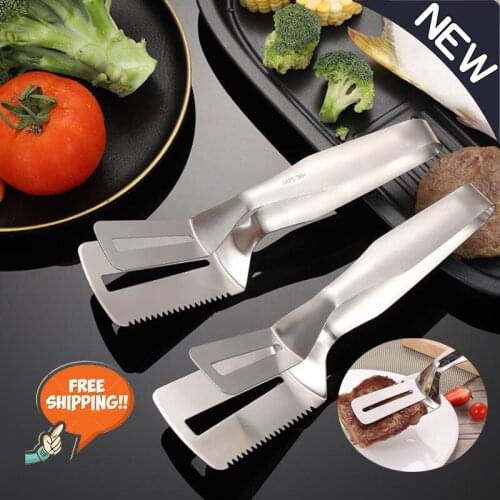 New Stainless Steel Steak Clip Pancake Barbecue Spatula Clip Food Clip Serrated Spatula Kitchen Barbecue Clip Bread Clip Cookice