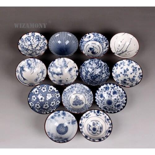 1PCS!!WIZAMONY Drinkware Bue and White Chinese Porcelain Tea Bowl Teacup Tea Set Ceramic Atique Glaze Kung Fu Tea Master Cup