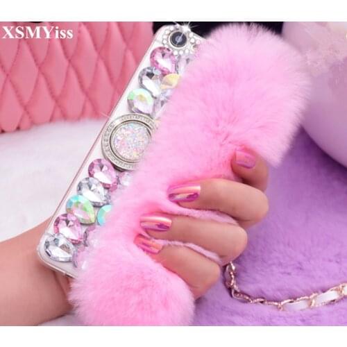 XSMYiss Luxury Bling Diamond Real Rabbit Fur Case For Xiaomi Redmi 5 6 7 4X 4A 5A 6A K20 Note 4 5 6 7 Note4X 5A With Ring Holder