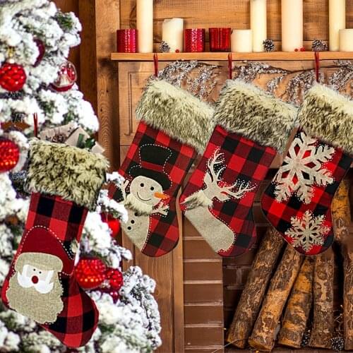 Christmas Ornament Burlap Socks Santa Snowman Socks Gift Bags Candy Gift Bags