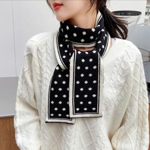 Female Winter Double Sided Polka Dot Knit Wool Long Fake Collar Scarf Korean Women Cycling Thicken Warm Neck Guard Scarve O28