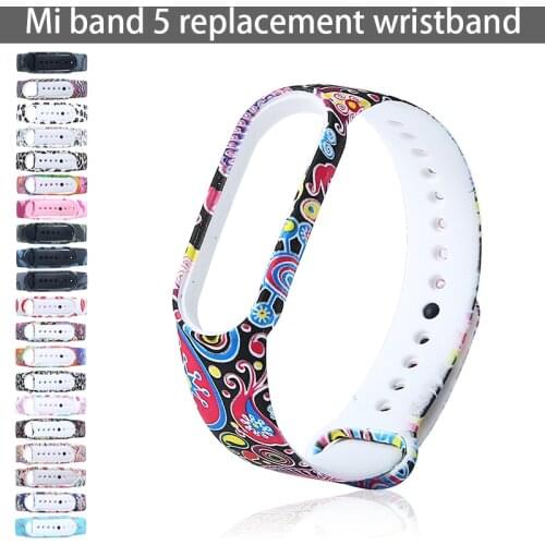 Floral Flower Silicone Watchbands For Xiaomi Mi Band 5 Smart Watch Bracelet Fashion Printed Cartoon Strap Replacement Band Strap
