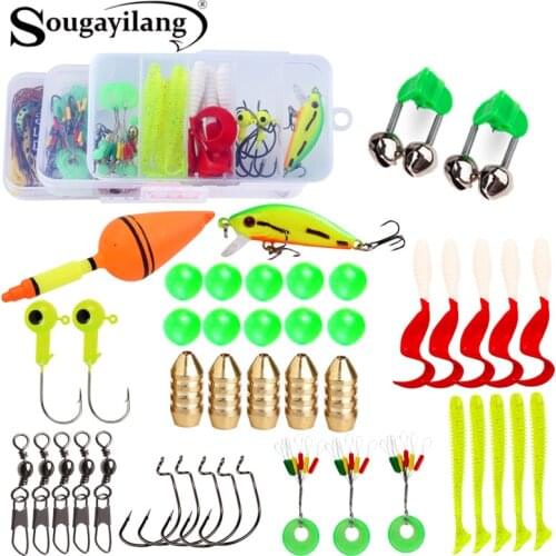 Sougayilang Fishing Accessories Bait Kit Including Jig Hooks Fishing Sinker Weight Fishing Swivels Snaps with Fishing Tackle Box