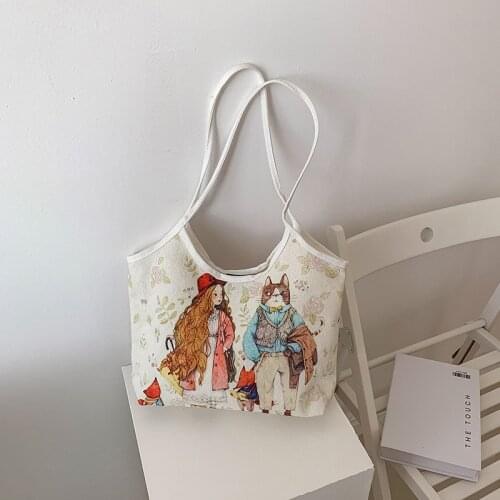 Vintage Style Pattern Handbag Women New Summer Canvas Bag For Women 2021 Ladies Shoulder Bag Hand Bags Bolsa Feminina Sac A Main