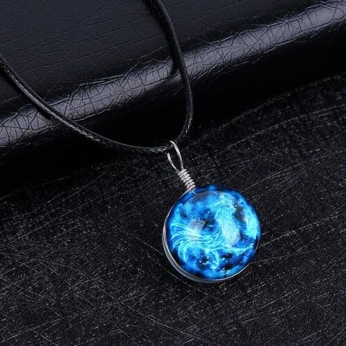 Zodiac Time Gem Luminous Necklace Collarbone Chain Creative Couple Pendant Necklace for Men and Women