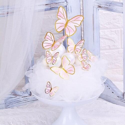 10pcs Handmade Painted Butterfly Cake Topper For Wedding Birthday Party Baby Shower Happy Birthday Cake Toppers Cake Decoration