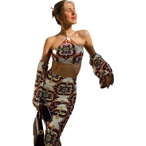 XLLAIS Print Sexy Maxi Dress Summer 2021 Casual Off The Should Women Nightclub Bodycon Long Skirt Sets