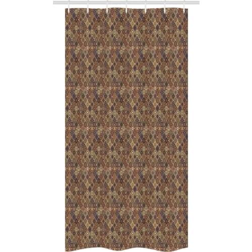 Earthy Patchwork Shower Curtain Set Ethnic Style Mandala Square Waterproof Fabric Narrow Bath Curtain Bathroom Decor with Hooks