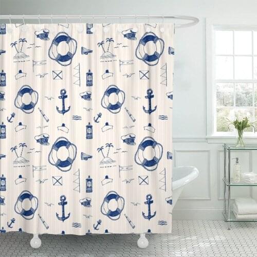 Blue Anchor Marine Pen Pattern Adventure Agency Atlantic Breeze Shower Curtain Waterproof Polyester Fabric 60 x 72 Inches Set