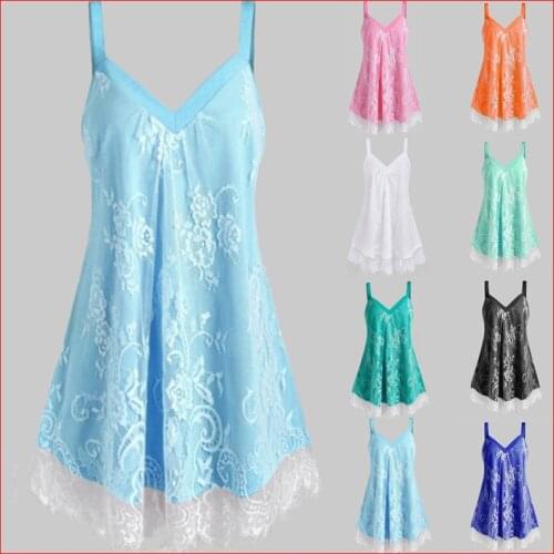 Lace Patchwork Women Summer V Neck Halter Tops Casual Sleeveless Tunic Shirt Female Sexy Camisole Plus Size Loose Pullovers Vest