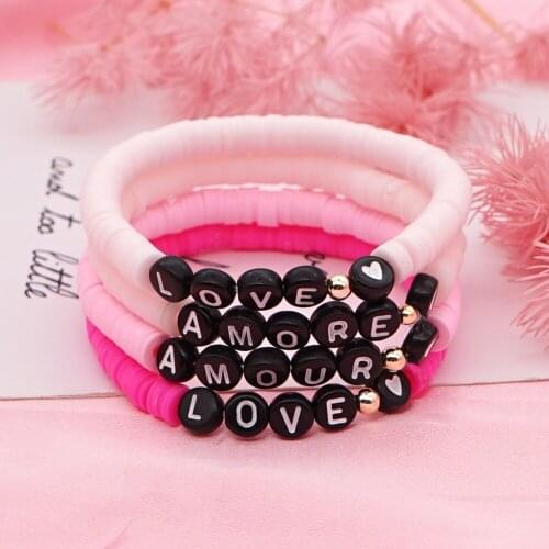 New Girl Bohemian Bracelets Fashion Jewelry 4 Colors Soft Pottery LOVE Letter Beaded Bracelet Women For Travel