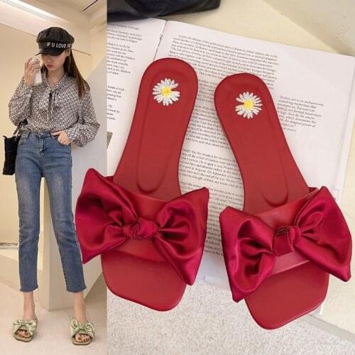 New Women Slippers 2021 Summer New Style Fashion Bow Outdoor Beach Shoes Indoor Casual Flat Bottom Flip-flops Ladies Sandals