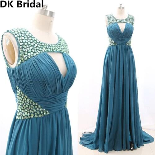 Plus Size A-line Evening Dresses Long Elegant Hollow Beading Chiffon Fork Formal Evening Gown Party Dress Robe De Soiree 2019