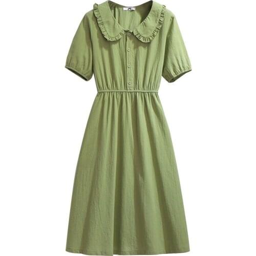2020 Oversize Summer Women Cotton Short sleeve Dress Elastic waist Doll collar Office clothing A-line Dresses Plus size 6XL G999
