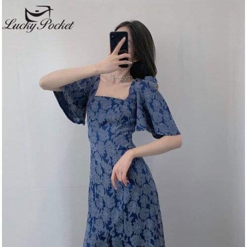 Women Summer Fashion Slim Square Collar Fishtail Dress Female Floral Embroidery Half Sleeve Dresses Ladies Brand Vestidos ML168