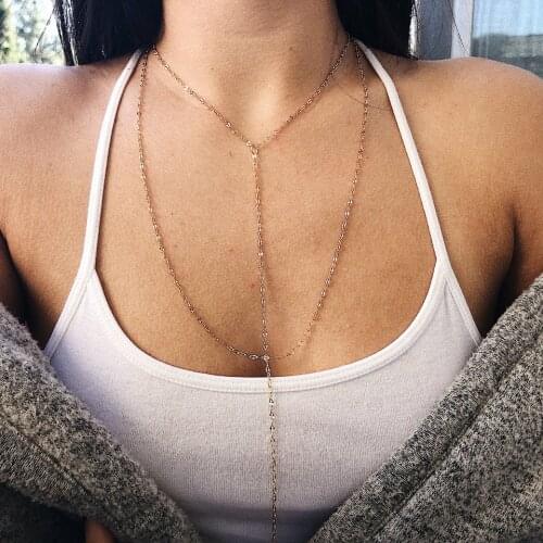 Gold layered Chain Necklace, Simple Plain Chain Necklace Women Bar Chain