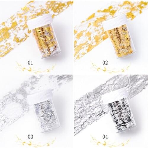 1 Roll 3D Gold Silver Nail Art Stickers Aluminum Foil Paper Decal Hollow Lace Mesh Net Slider Glitter Spider Web Nail Decoration