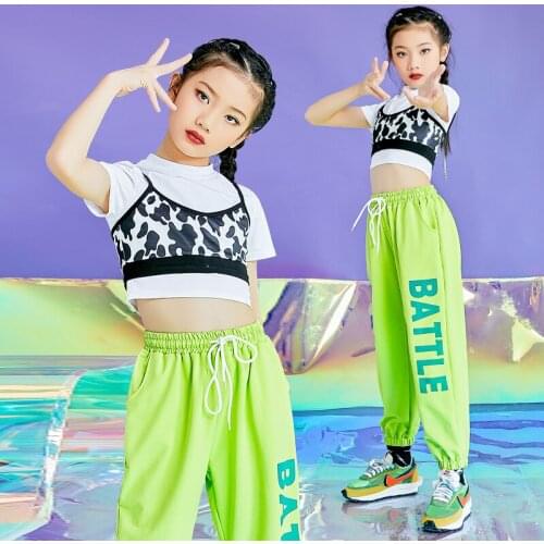 2021 Kids Hip Hop Dance Clothes For Girls Summer New Style Loose Hiphop Outfits Jazz Performance Modern Dance Costumes DQS6914