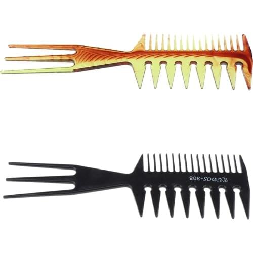 3-Way Wide Tooth Stylist Styling Comb Hair Pick Plastic Combs 2x Black/Brown