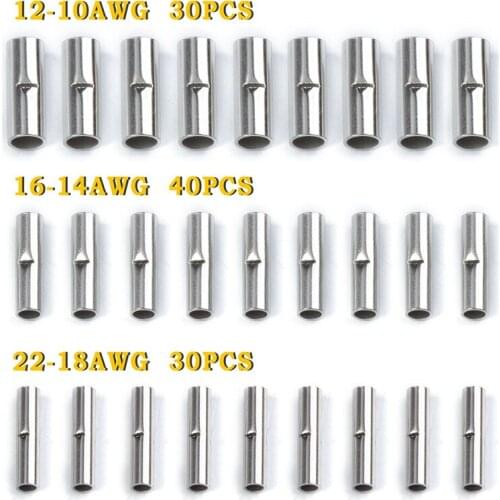 600/150/100/50Pcs Butt Wire Connector AWG 22-10 Copper Tinned Splice Crimp Terminal Sleeve Bare Terminals Crimping Connector Kit