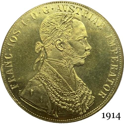 Austria Habsburg 1914 4 Ducats Franz Joseph I Austrian Emperor Double headed Austro Hungarian Eagle With Crown Gold Copy Coin