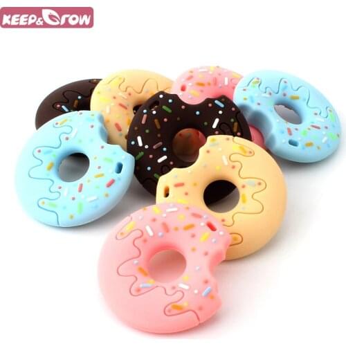 Keep&Grow BPA Free 5Pcs Donuts Baby Teethers Baby Teething Beads Food Grade Silicone Teether DIY Baby Teething Jewelry Charm