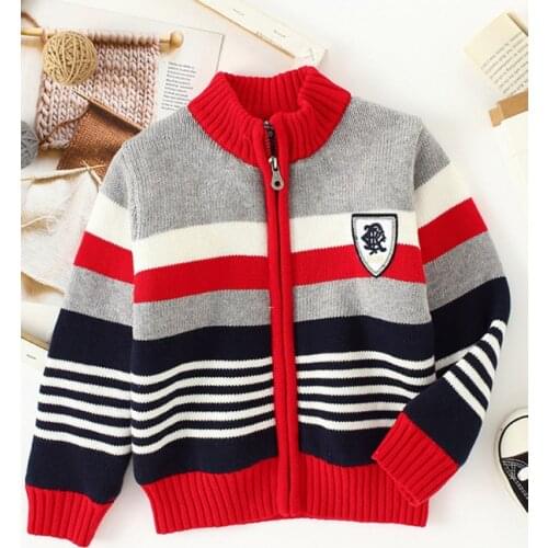 Childrens Sweater Boys and Girls high collar Knitted Cardigan Striped Coat
