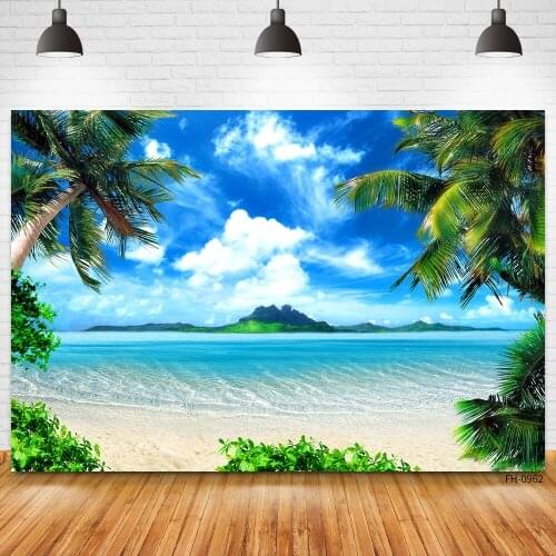Summer Beach Sea Blue Sky Photography Backdrops Tropical Palms Tree Background For Photo Studio Baby Newborn Holiday Party Shoot