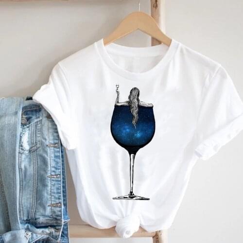 Women Kawaii Wine Ladies Cartoon Fashion Ladies Spring Summer Clothing Clothes Print Tee Top Tshirt Female Graphic T-shirt