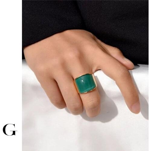 GHIDBK Hot Sale Fashion Stainless Steel Colorful Natural Stone Wide Irregular Rings Unisex Statement Chic Street Style Jewelry