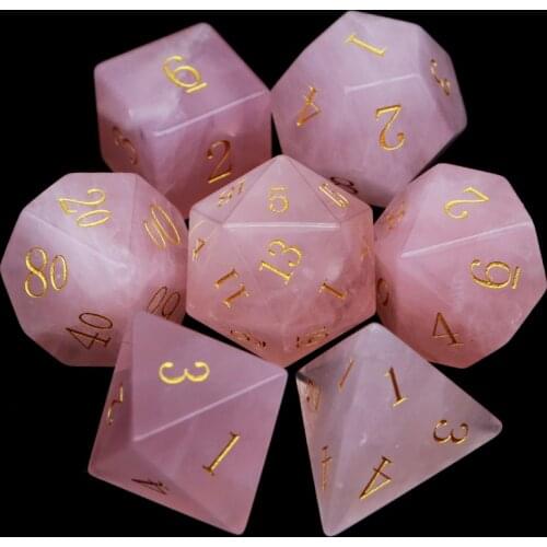 Haxtec Pink Crystal Gemstone Dice DND Dice Set with Wood Dice Case D&D TTRPG DND Master Gift