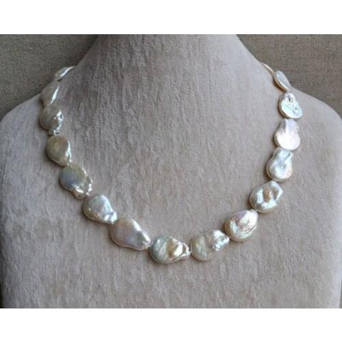 White Coin Pearl Necklace Big Size 15-20mm Natural Off Freshwater Pearl Necklace Wedding Birthday Party Gift Women Jewelry