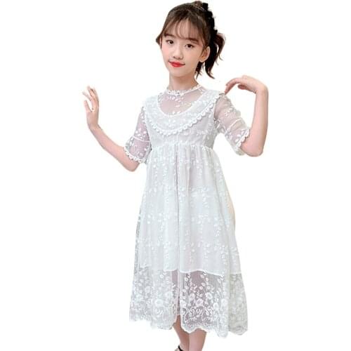Big Girls Dress Lace Floral Girls Party Dress Cute Style Child Dress Summer Kids Costume 6 8 10 12 14