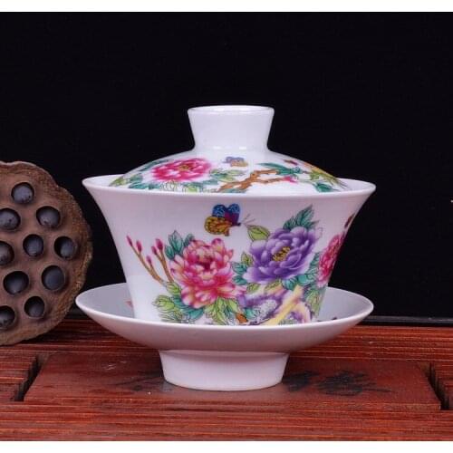 Cover bowl, tea cup, tea bowl, large tea set, Jingdezhen blue and white porcelain tea making bowl, ceramic white porcelain, Sanc