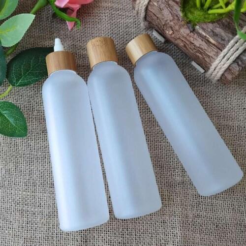 Frosted Clear Plastic Refillable Bottles With Bamboo Pump Lid Portable Empty Cosmetic Container Shampoo Lotion Travel Cream Jars