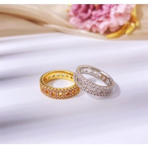 Fashion Square Round Finger Ring with AAA Zircon Full Drill Row Ring for Women Party Wedding Jewelry 18K Gold Plated Jewelry
