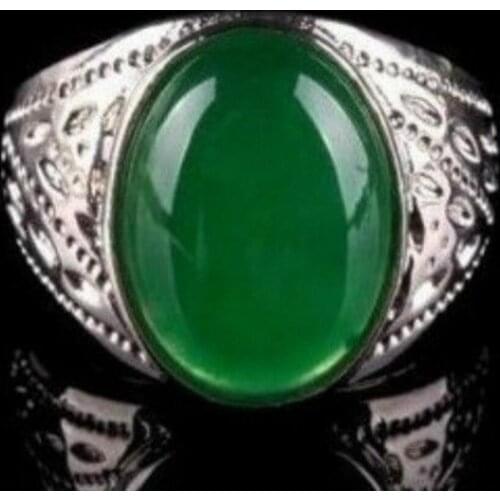 Fashion jewelry Beautiful fashion Tibet Silver Green Jade mens ring size 8, 9 ,10 ,11,12 # -Bride jewelry