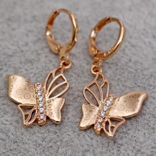 Trendy Copper Plated Bowknot Butterfly Dangle Drop Earring White Heart Stone For Women Girls Fashion Jewelry Accessories Wedding