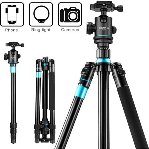 SOONPHO SP30 Aluminium Alloy Camera Tripod Video Monopod Professional Extendable Tripod with Quick Release Plate and Ball Head