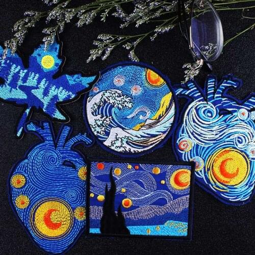 Van Gogh Patch Iron On Patches For Clothing Artistic Stickers For Clothes Embroidered Patches On Clothes Applique Stripe Badges