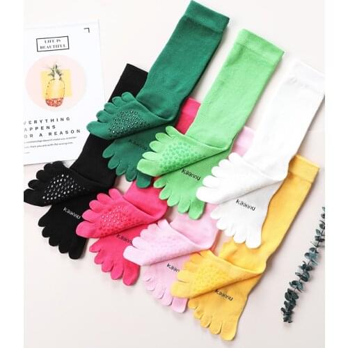 2 Pairs/set Socks Five Finger Socks Cotton Long High Tube Split Toe Floor Non Slip Pilates Fitness Pressure Leg Socks